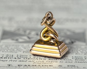 Antique English 9K Gold Carnelian Snake Seal Fob Charm Pendant Initials JSD 1887