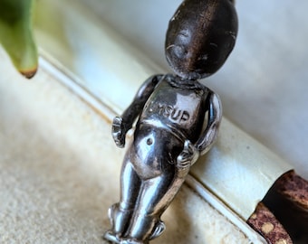 Antique English WWI Silver & Wood Fumsup Good Luck Charm Pendant