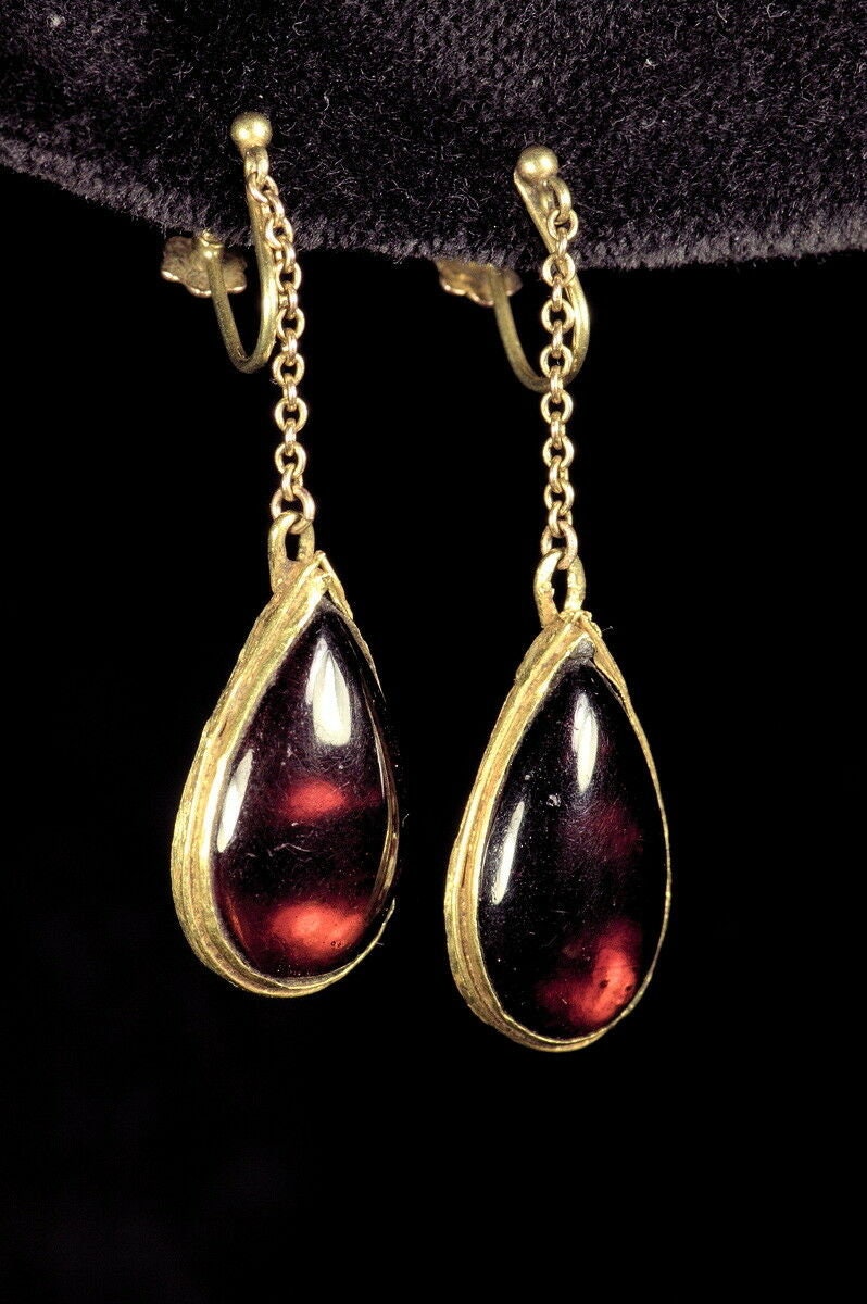 アンティーク ビクトリア朝 英国 15K ゴールド ガーネット ガラス