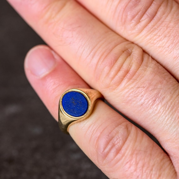 デザイナー品質のヴィンテージ英国製9Kゴールドブルーラピスラズリ