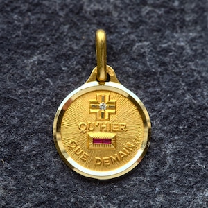 Excelente pingente vintage com pingente de diamante rubi em ouro 18K Qu'Hier Que Demain
