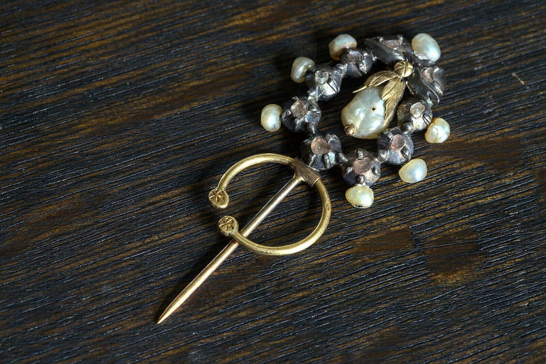 Superb Antique Georgian 18K Gold Silver Rose Cut Diamond Pearl Pin ...