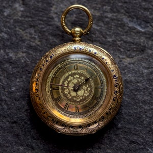 Genuine Antique Swiss 14K Gold Enamel Ornate Pocket Watch c1890 Dimier Freres