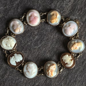 Antique Victorian 14K Gold Shell Cameo Bracelet 10 Goddesses c1890