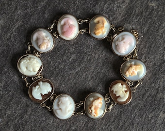 Antique Victorian 14K Gold Shell Cameo Bracelet 10 Goddesses c1890