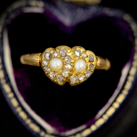 Antique Victorian English 18K Gold Joined Hearts … - image 1