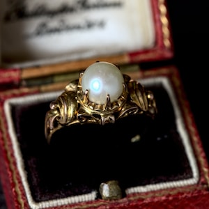 Genuine Antique European Art Nouveau 14K Gold Cultured Pearl Solitaire Ring 1910