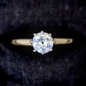 Vintage English 18K Gold Antique Old European Cut 0.69ct Diamond Engagement Ring