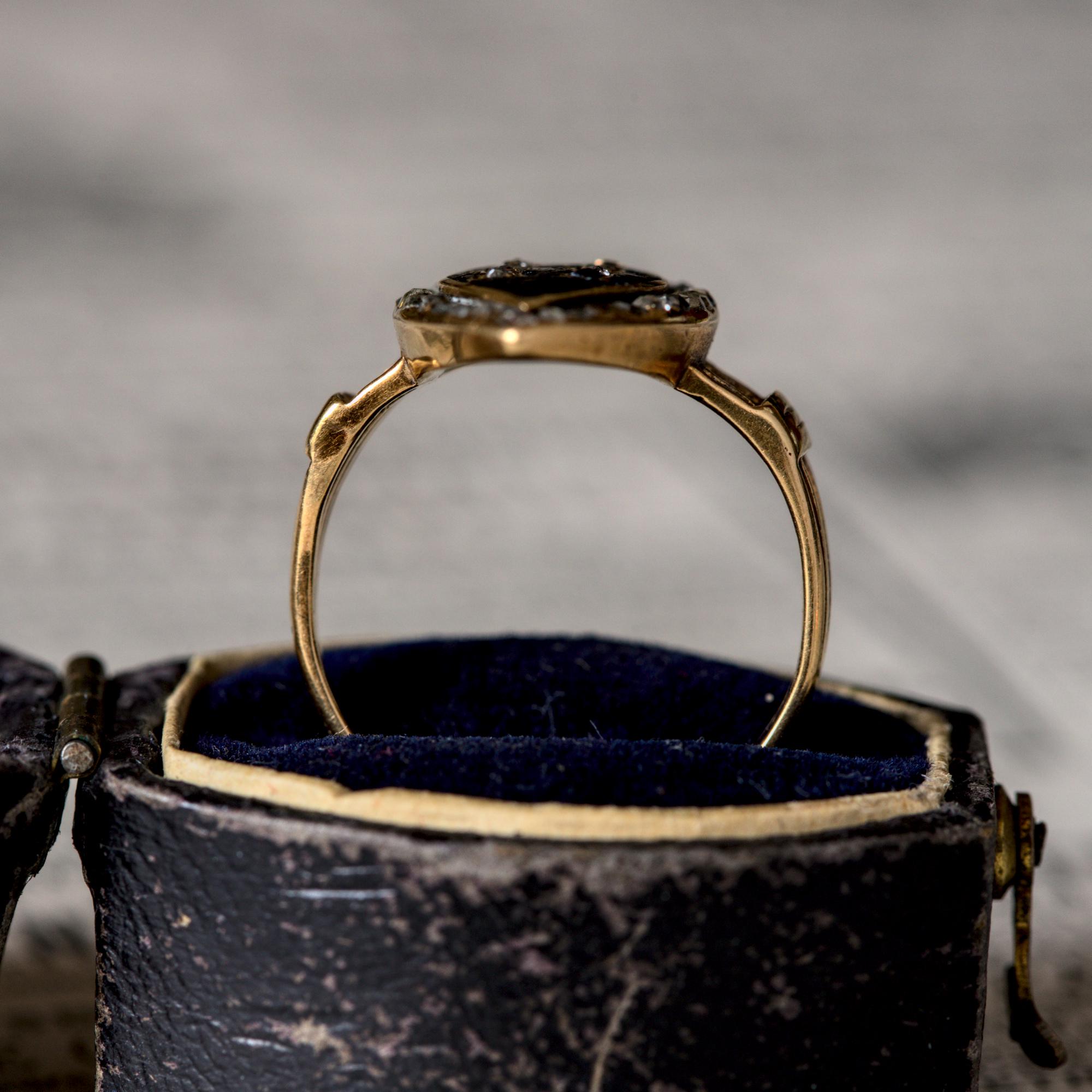 Antique Victorian English 18K Gold Diamond Enamel Initial 'H' Ring