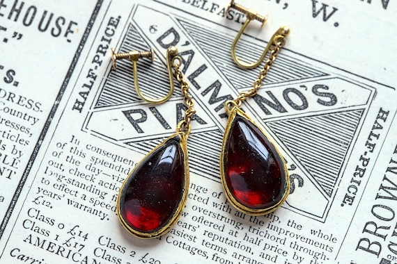 アンティーク ビクトリア朝 英国 15K ゴールド ガーネット ガラス