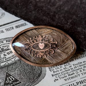 Antique Georgian English 9K Gold Betrothal Locket Heart Hair Brooch 1791