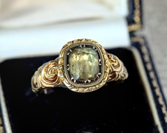 Stunning Antique English Regency Period 15K Gold Foiled Citrine Solitaire Ring