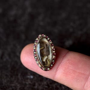 Tiny Antique Georgian English Gold Garnet Pearl Hair Mourning Locket Brooch 1790