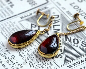 アンティーク ビクトリア朝 英国 15K ゴールド ガーネット ガラス