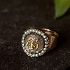 Genuine Antique Georgian English 9K Gold Pearl Locket Mourning Ring 1799 Cripps