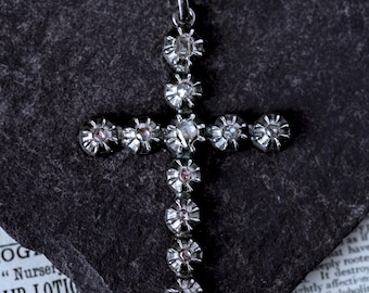 Stunning Antique Georgian English Silver Gold Diamond Eyelash Cross Pendant 1810