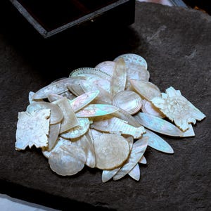 Collection Of 50 Genuine Antique Chinese Mother Of Pearl Gaming Counters Chips