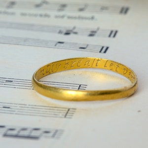 Antique English 1700's 22K Gold Posy Band Wedding Ring "In thy breast let vertue