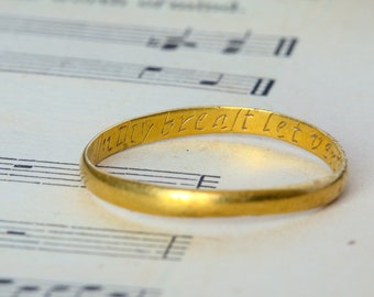 Antique English 1700's 22K Gold Posy Band Wedding Ring "In thy breast let vertue