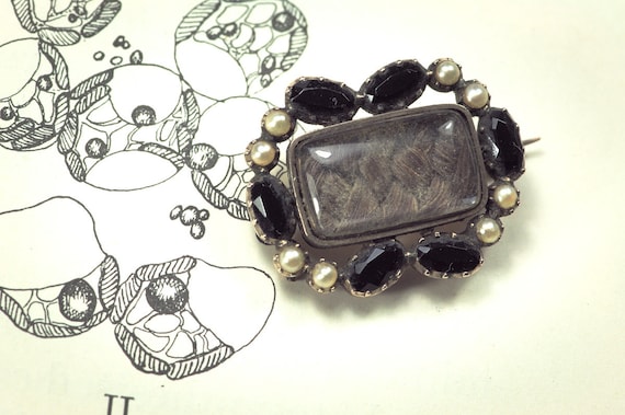 Antique English Georgian Gold Black Glass Pearl Butterfly Mourning Brooch c1817