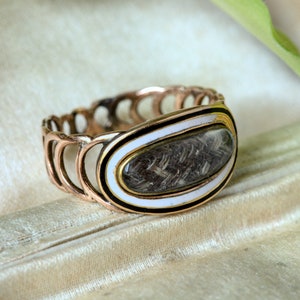 Rare Antique Georgian English Gold White Enamel Locket Mourning Ring MM 1800