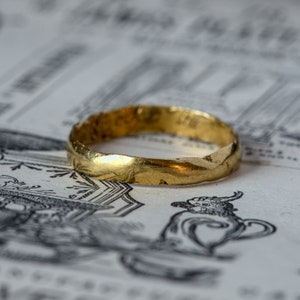 Superb Antique English 22K Gold Posy Wedding Band Ring True To Thee I'll Ever Be