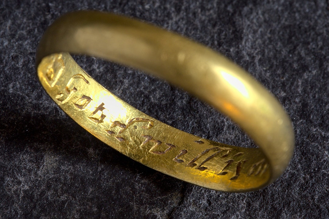 Rare Antique English 22K Gold Posy Ring Wedding Band 'good Will is
