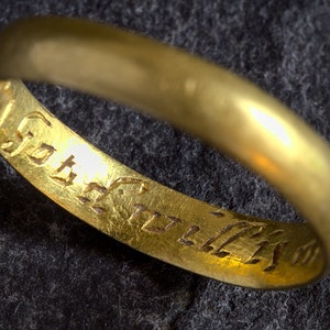 Rare Antique English 22K Gold Posy Ring Wedding Band 'Good Will Is Above Gold'