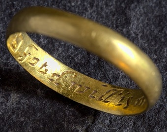 Rare Antique English 22K Gold Posy Ring Wedding Band 'Good Will Is Above Gold'