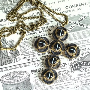 Rare Antique Irish Gilt Cross Pendant Necklace Bog Oak Banded Agate Glass c1880