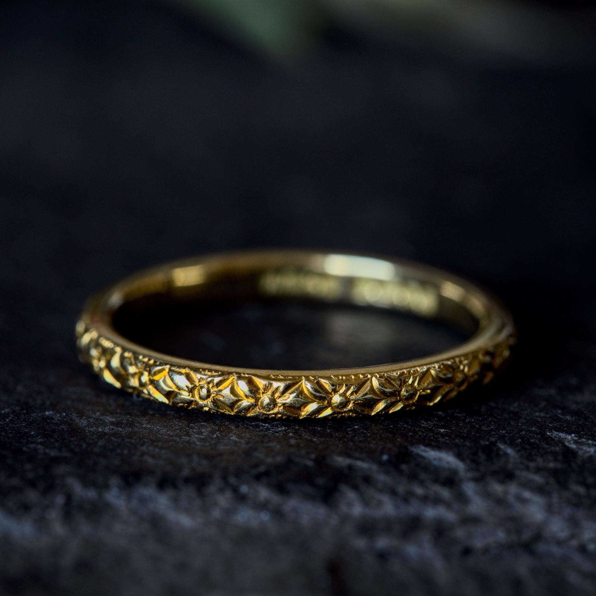 英国 vintage gold ring 20号 Superb Quality Vintage English 18K Gold Floral Ornate Wedding Band