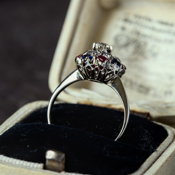 Stunning Vintage 18K White Gold Ruby Sapphire Dia… - image 7