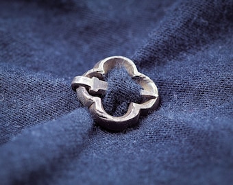 Genuine Antique Late Medieval English Silver 14th Century Quatrefoil Brooch