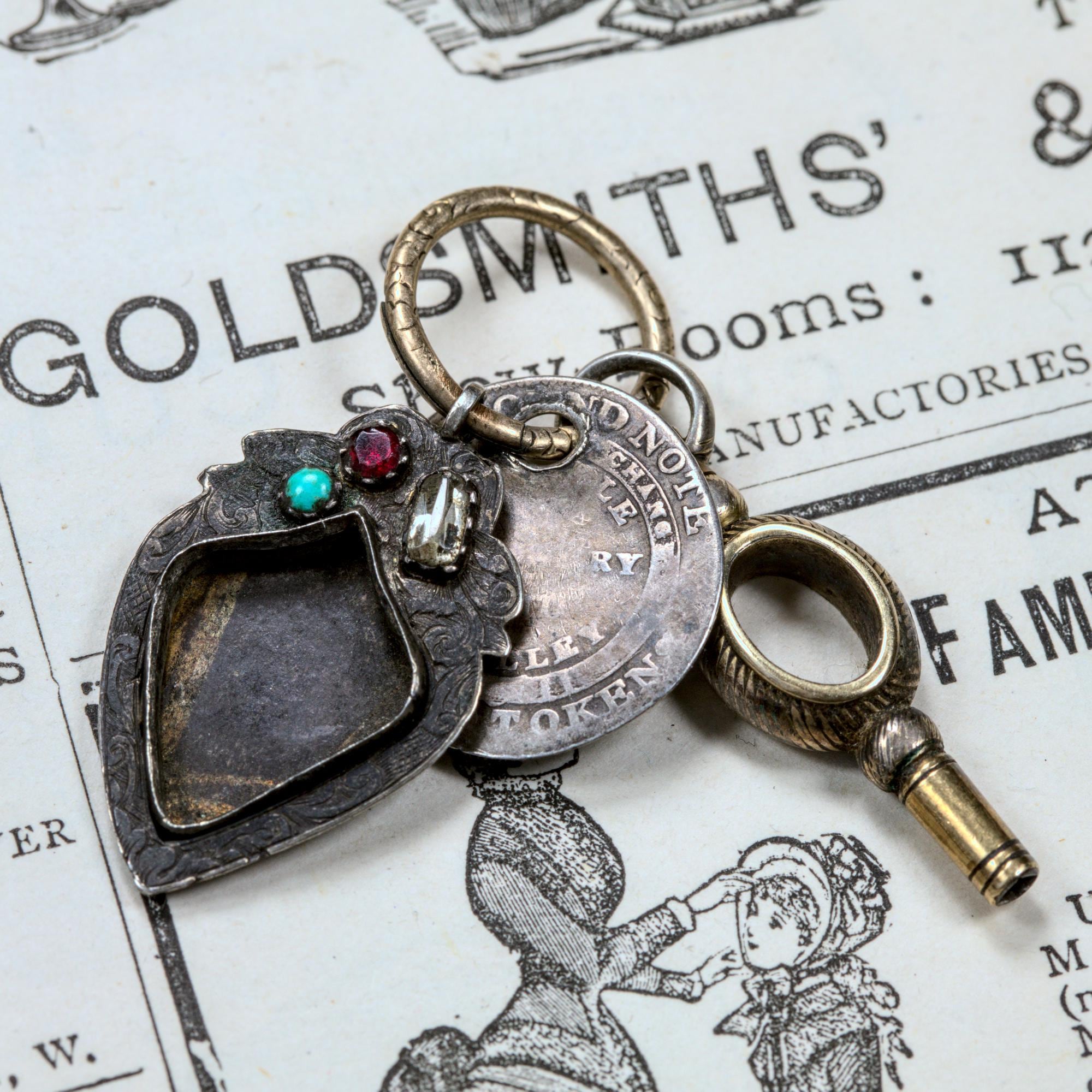 希少なゴールド シルバー 本物のジョージアン チャーム ペンダント ウォッチ キー コイン セット c1800 - Etsy 日本