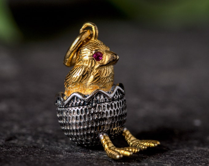 Superb Vintage Imperial Silver Gilt Ruby Bicolour Grumpy Chick Charm ...