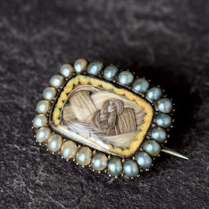 Antique Georgian English Gold Pearl Infinity 2-Person Hair Memento Locket Brooch