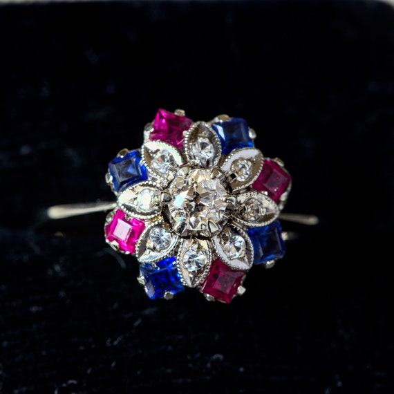 Stunning Vintage 18K White Gold Ruby Sapphire Dia… - image 1