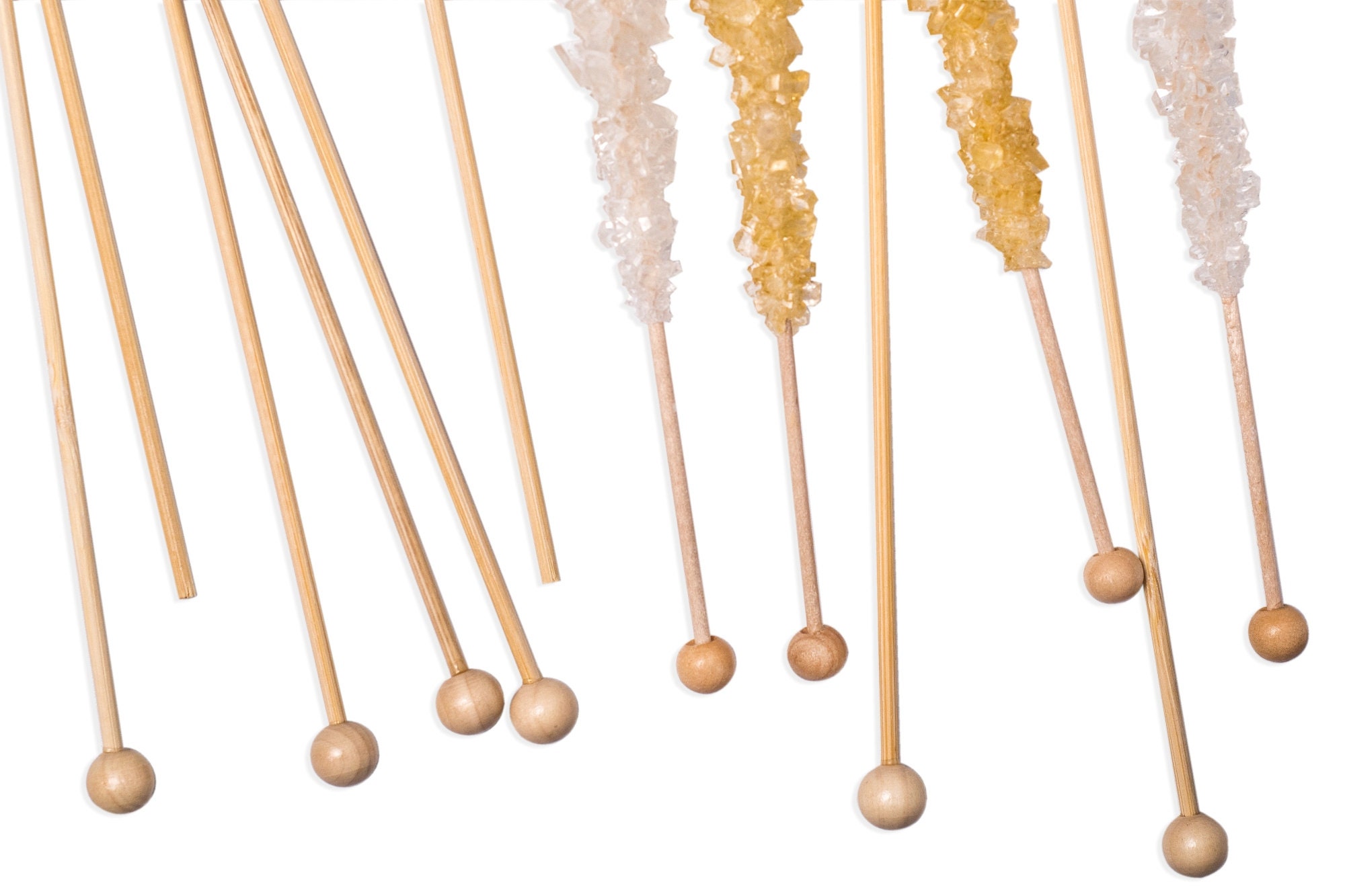50 Pcs 6 Inch Wooden Rock Candy Sticks With Ball Natural Wood
