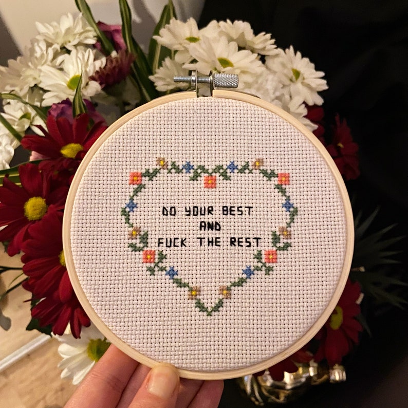 Do Your Best Handmade Cross Stitch Embroidery Hoop Movies Comics Computer Games Geek Heart Love Mental Health Home Decor Positivity Gift