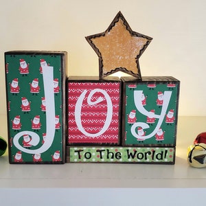 Christmas Blocks - Joy To The World Wood Blocks - Vinyl Letter Blocks - Rustic Wood Blocks - Holiday Blocks - Christmas Blocks
