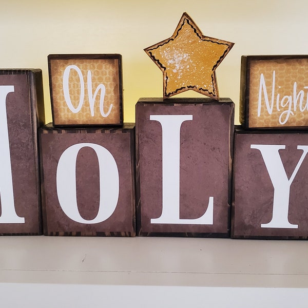 Christmas Decor Blocks - O HOLY NIGHT Wood Blocks - Vinyl Letter Blocks - Rustic Wood Blocks - Holiday Blocks - Christmas Blocks