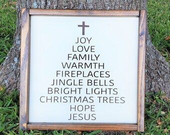 Christmas Tree Word Art Sign - Farmhouse Sign - Cross sign - Rustic Christmas  Sign