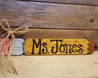 Teacher Pencil Sign, Personalized Teacher Sign, Teacher Gift, Pencil Sign, Classroom Sign