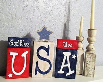 4th of July Sign, USA Sign, America Sign, God Bless the USA, Red White and Blue, Happy 4th of July, 4th of July Décor, Patriotic Decor