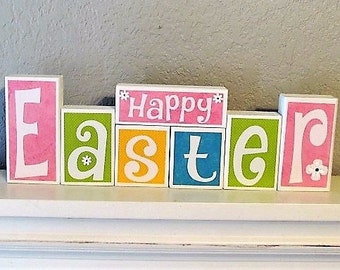 Happy Easter Sign - Welcome Spring Sign - Reversible Easter Blocks - Vinyl Letter Blocks - Rustic Wood Blocks - Scripture Blocks - Easter