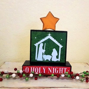 Christmas Decor Blocks - O HOLY NIGHT  Nativity Wood Blocks - Vinyl Letter Blocks - Rustic Wood Blocks - Holiday Blocks - Christmas Blocks