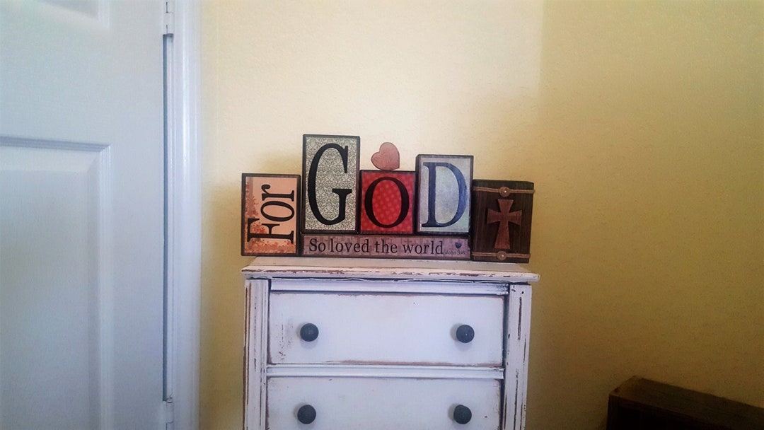 Scripture Blocks For God so Loved Blocks - John 3 16 Blocks - Religious Blocks - Wood ...