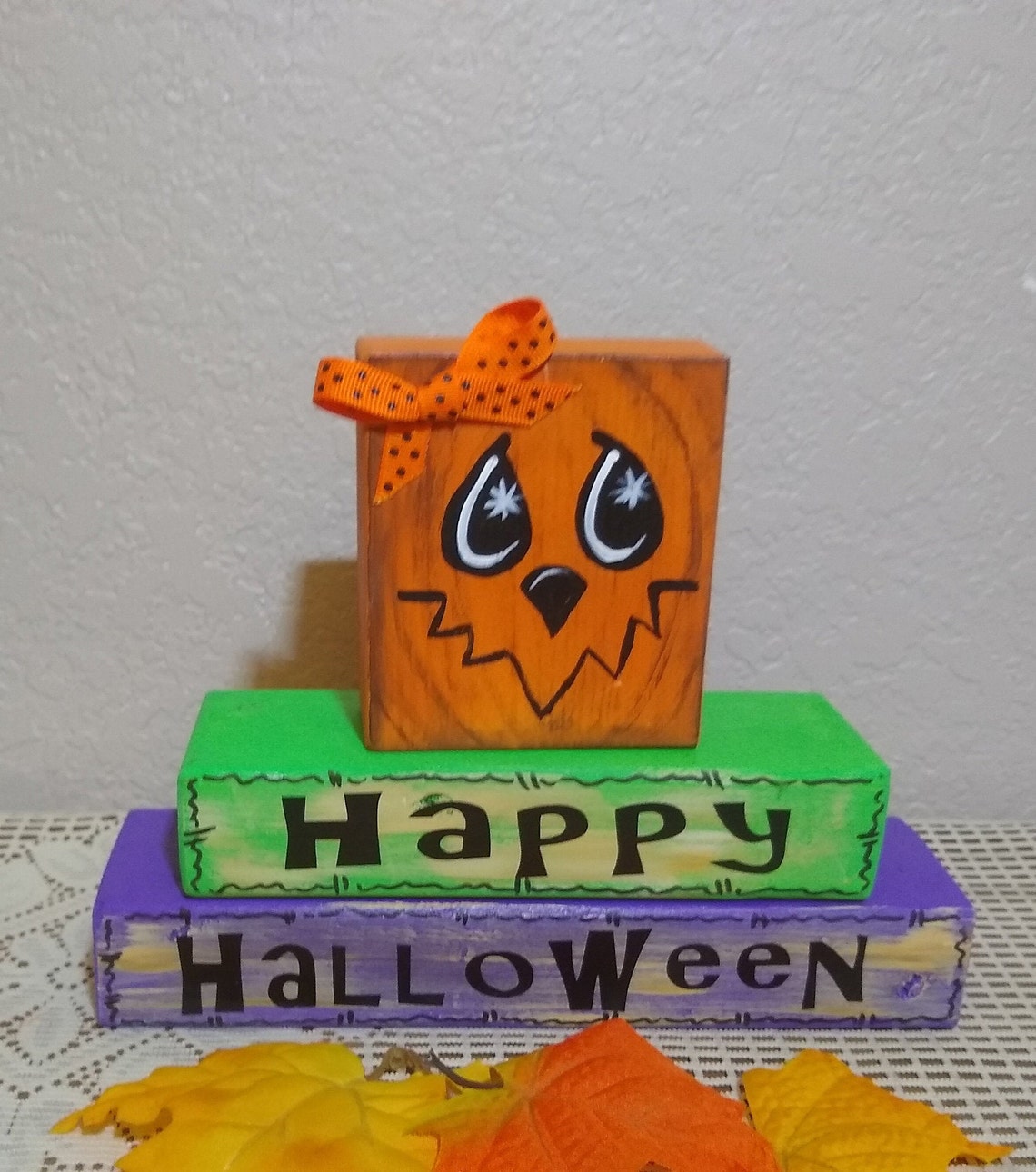 Happy Halloween Block Set Wood Pumpkin Set Halloween Sign - Etsy