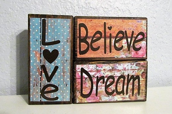 Wood Blocks Love Dream Believe Blocks Religious Blocks Vinyl