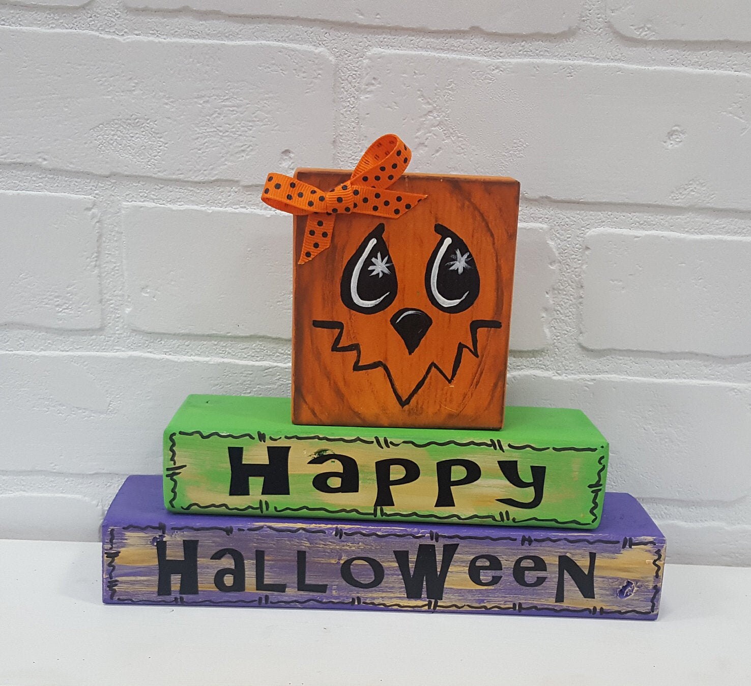 Happy Halloween Block Set Wood Pumpkin Set Halloween Sign | Etsy